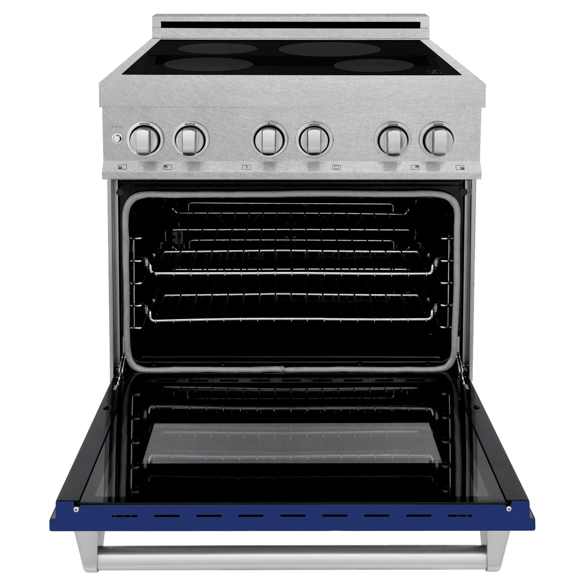 ZLINE 30" Professional Induction Cooktop/Electric Oven Range in DURASNOW® Stainless Steel and Blue Gloss Door (RAINDS-BG-30)