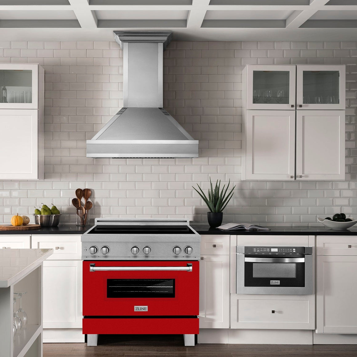 ZLINE 36" 4.6 cu. ft. Induction Range with a 4 Element Stove and Electric Oven in DURASNOW® Stainless Steel and Red Matte (RAINDS-RM-36)