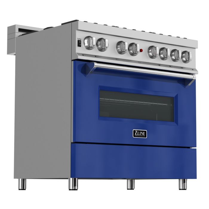 ZLINE 36 IN. Professional Dual Fuel Range in Snow Stainless with Blue Gloss Door (RAS-BG-36)