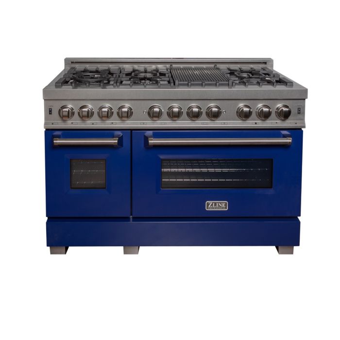 ZLINE 48 IN. Professional Dual Fuel Range in Snow Stainless with Blue Gloss Door (RAS-BG-48)