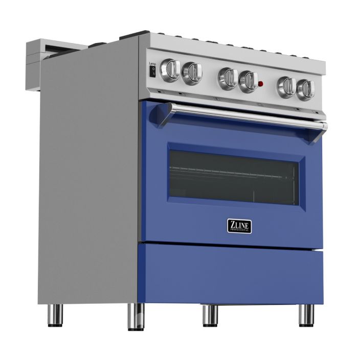 ZLINE 30 IN. Professional Dual Fuel Range in Snow Stainless with Blue Gloss Door (RAS-BG-30)