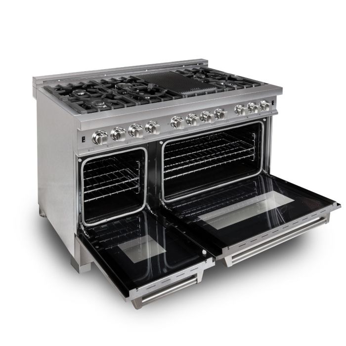 ZLINE 48 IN. Professional Dual Fuel Range in Snow Stainless with Snow Stainless Door (RAS-SN-48)