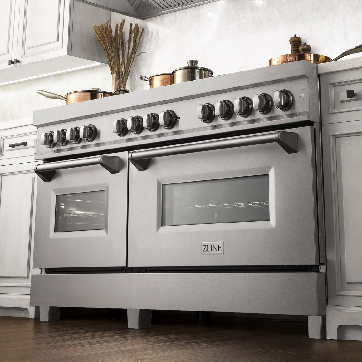 ZLINE 60" 7.4 cu. ft. Dual Fuel Range with Gas Stove and Electric Oven in DuraSnow® Stainless Steel with Brass Burners (RAS-SN-BR-60)