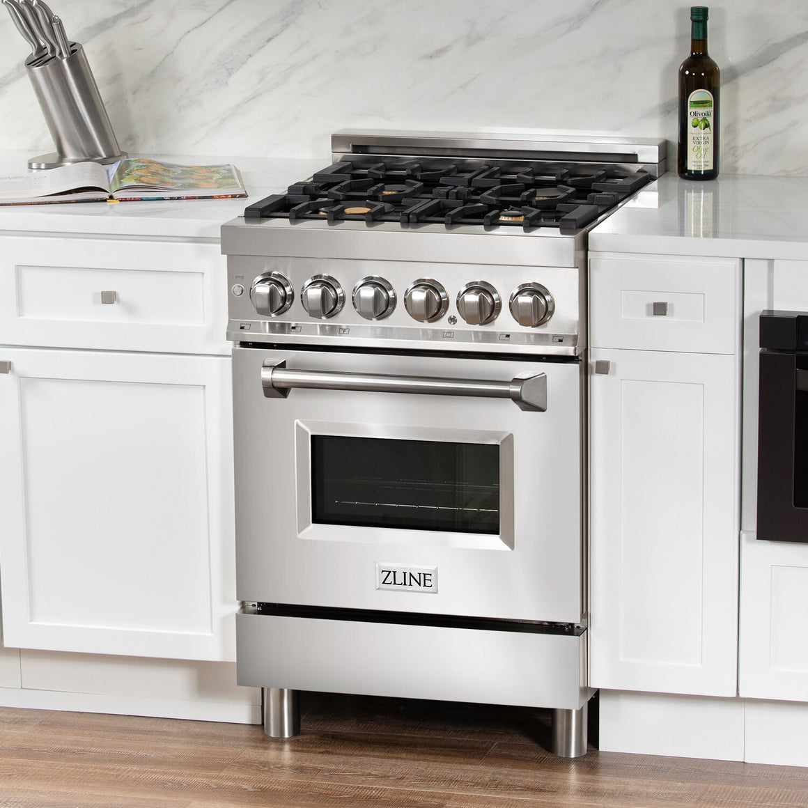 ZLINE 24 in. Professional 4.0 cu. ft. Dual Fuel Range in DuraSnow Stainless Steel with Brass Burners (RAS-SN-BR-24)