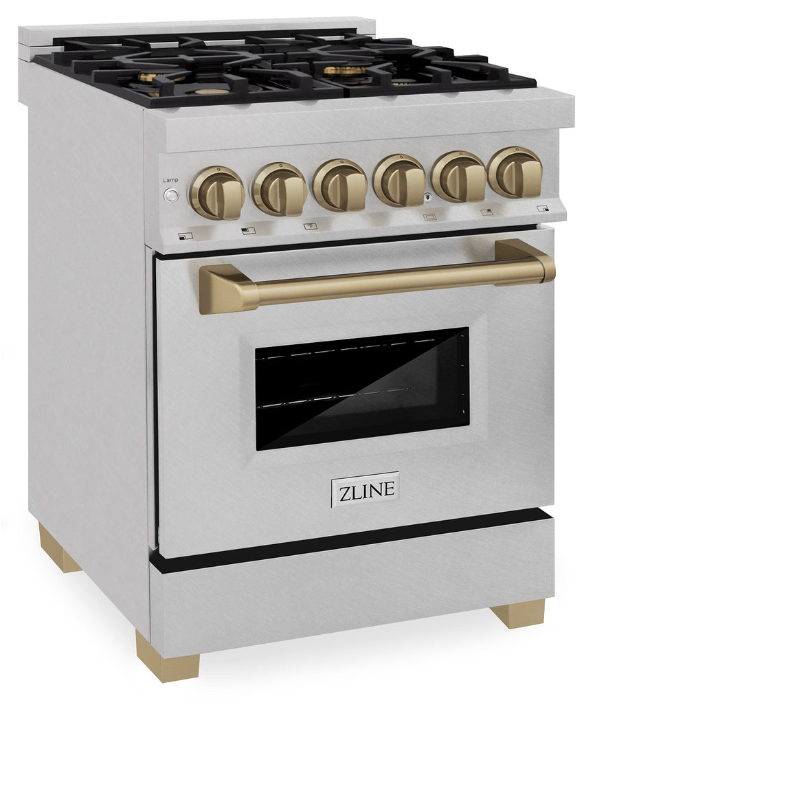 ZLINE Autograph Edition 24" 2.8 cu. ft. Dual Fuel Range in DuraSnow® Stainless Steel with Champagne Bronze Accents