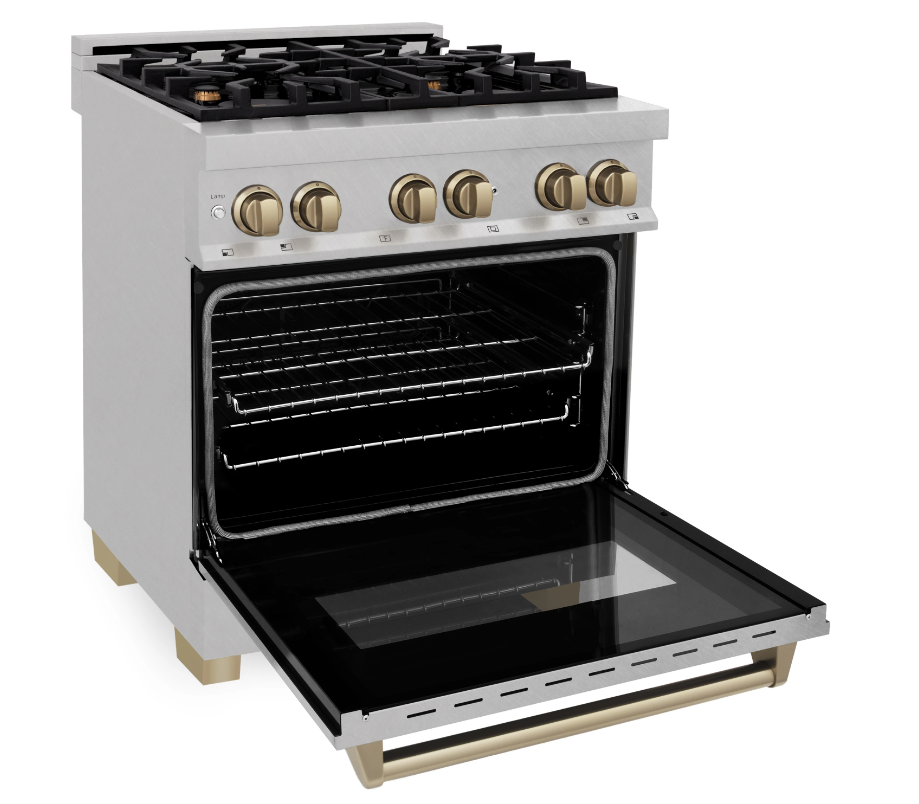 ZLINE Autograph Edition 30" 4.0 cu. ft. Dual Fuel Range in DuraSnow Stainless Steel with Champagne Bronze Accents