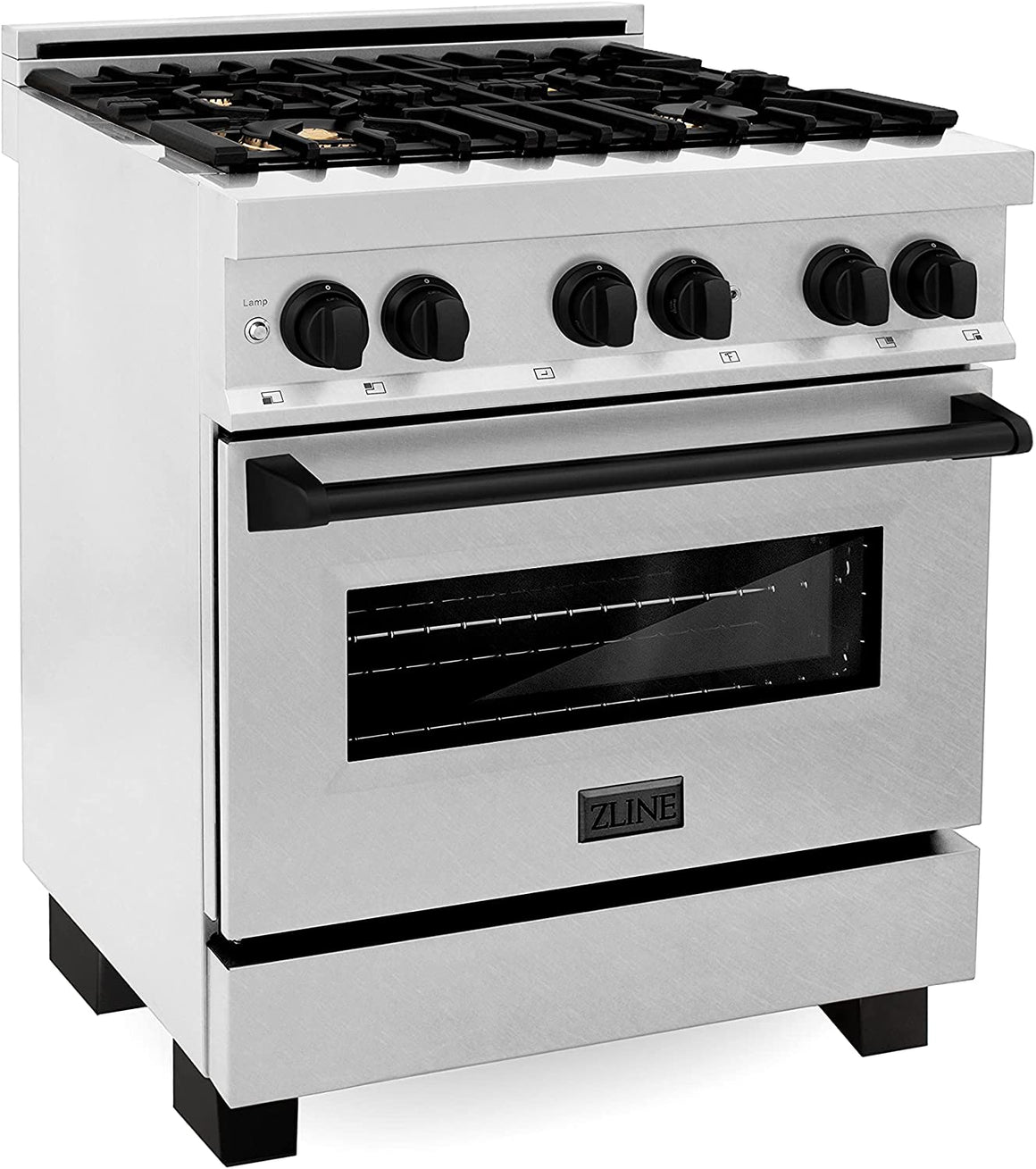 ZLINE Autograph Edition 30" 4.0 cu. ft. Dual Fuel Range in DuraSnow Stainless Steel with Matte Black Accents