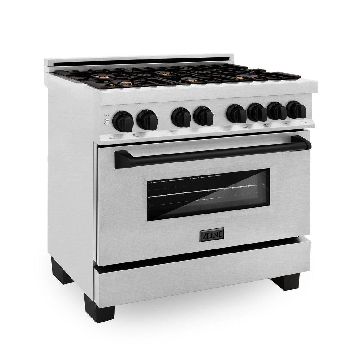 ZLINE Autograph Edition 36" 4.6 cu. ft. Dual Fuel Range in DuraSnow® Stainless Steel with Matte Black Accents