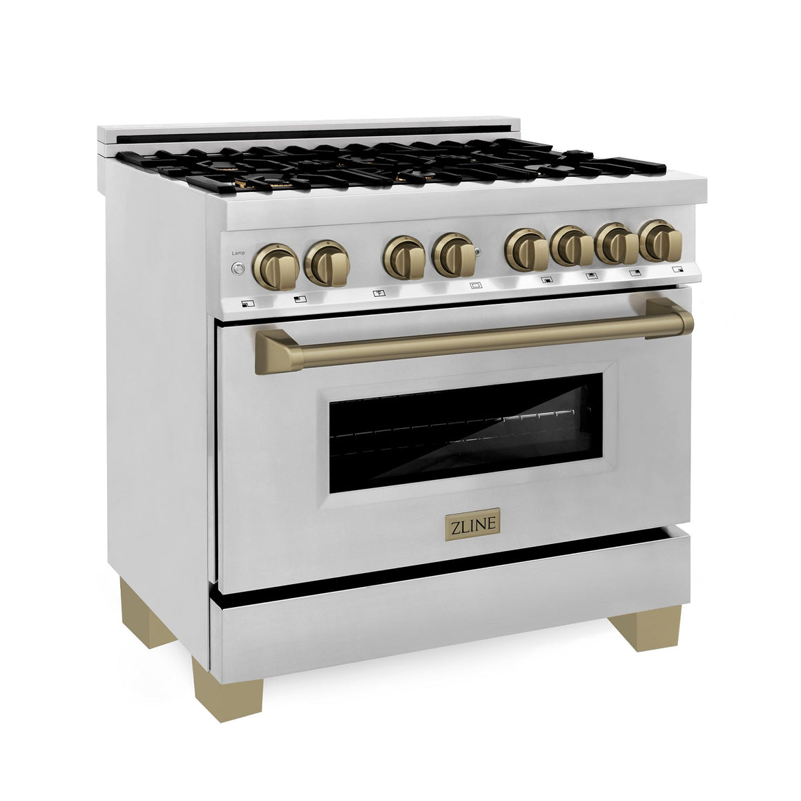 ZLINE Autograph Edition 36" 4.6 cu. ft. Dual Fuel Range with Gas Stove and Electric Oven in Stainless Steel with Champagne Bronze Accents (RAZ-36-CB)