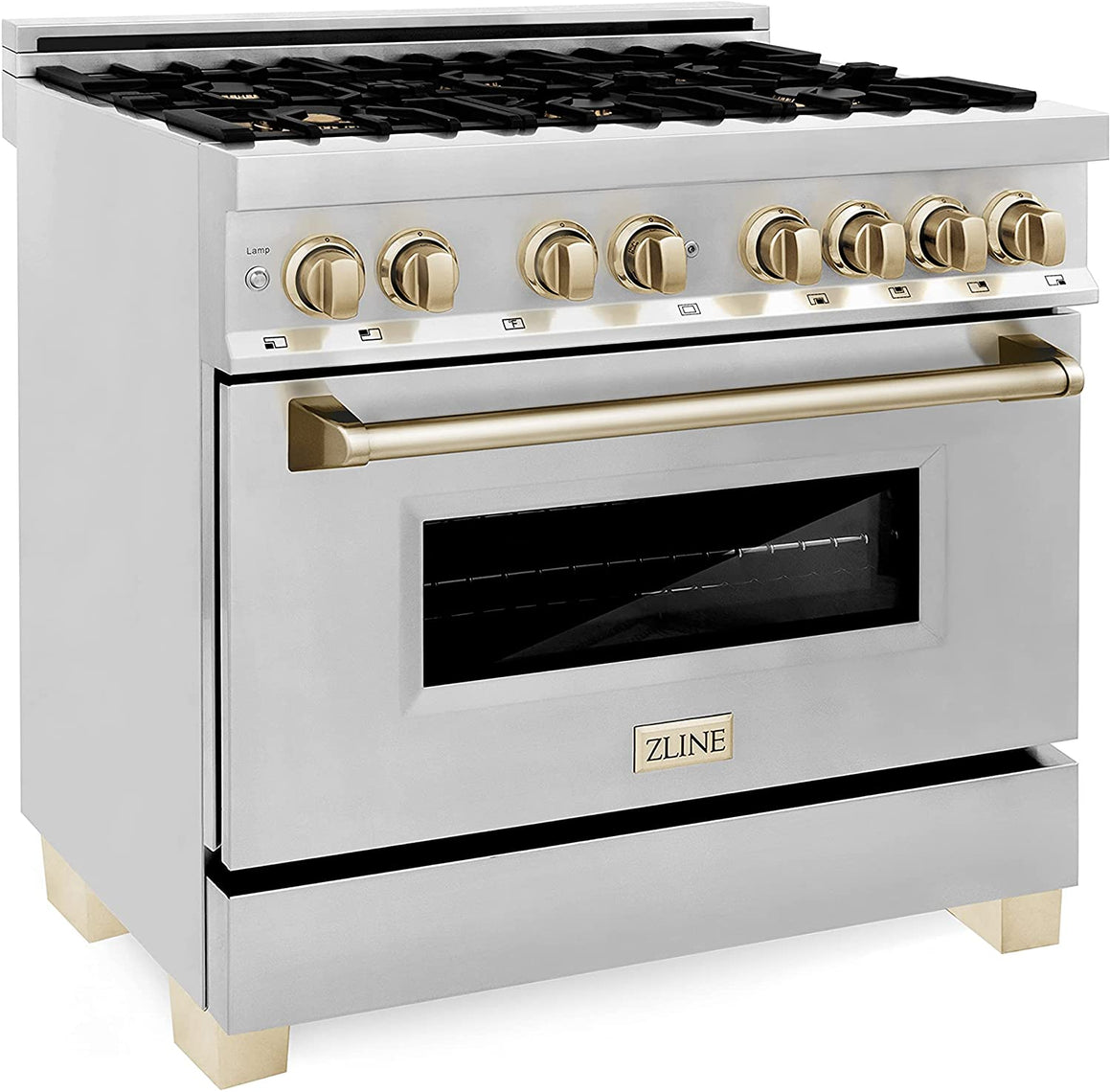 ZLINE Autograph Edition 36" 4.6 cu. ft. Dual Fuel Range with Gas Stove and Electric Oven in Stainless Steel with Gold Accents (RAZ-36-G)