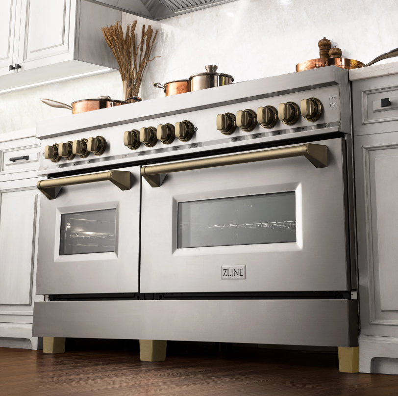 ZLINE Autograph Edition 60" 7.4 cu. ft. Dual Fuel Range in Stainless Steel with Champagne Bronze Accents