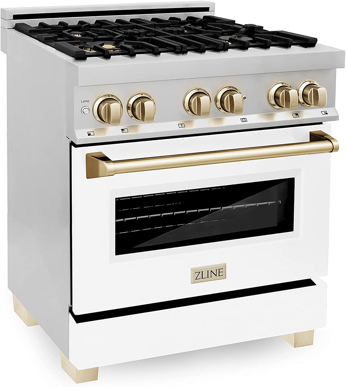 ZLINE Autograph Edition 30" 4.0 cu. ft. Dual Fuel Range with Gas Stove and Electric Oven in Stainless Steel with White Matte Door and Gold Accents