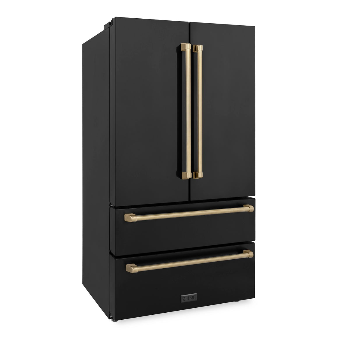 ZLINE 36" Autograph Edition 22.5 cu. ft Freestanding French Door Refrigerator with Ice Maker in Black Stainless Steel with Champagne Bronze Accents
