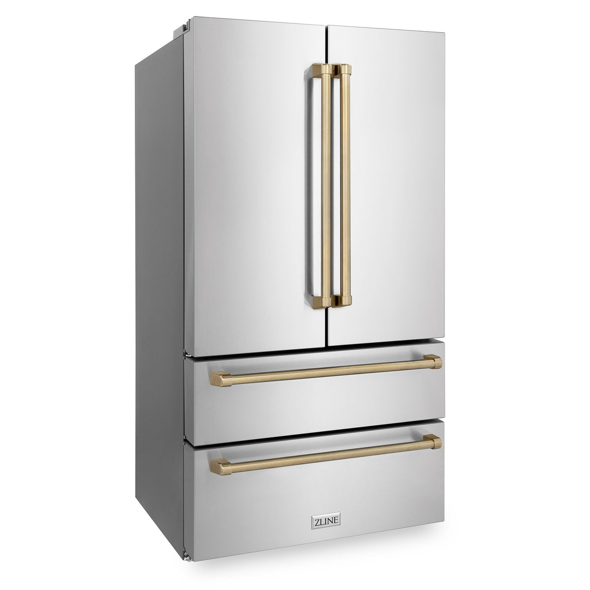 ZLINE 36" Autograph Edition 22.5 cu. ft French Door Refrigerator with Ice Maker in Fingerprint Resistant Stainless Steel with Champagne Bronze Accents