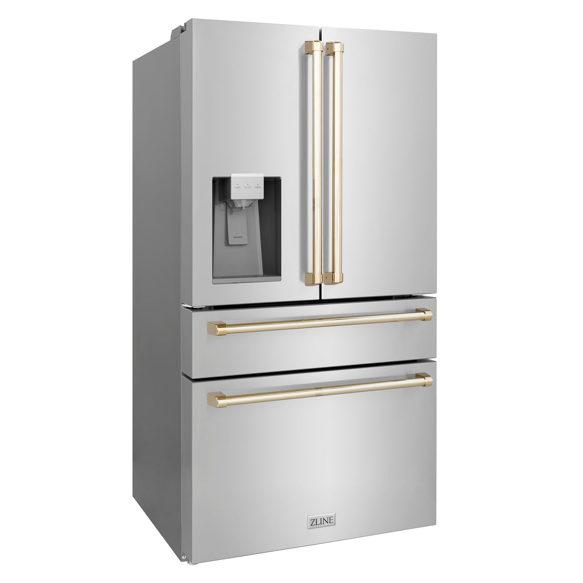 ZLINE 36" Autograph Edition 21.6 cu. ft French Door Refrigerator with Water and Ice Dispenser in Fingerprint Resistant Stainless Steel with Gold Accents