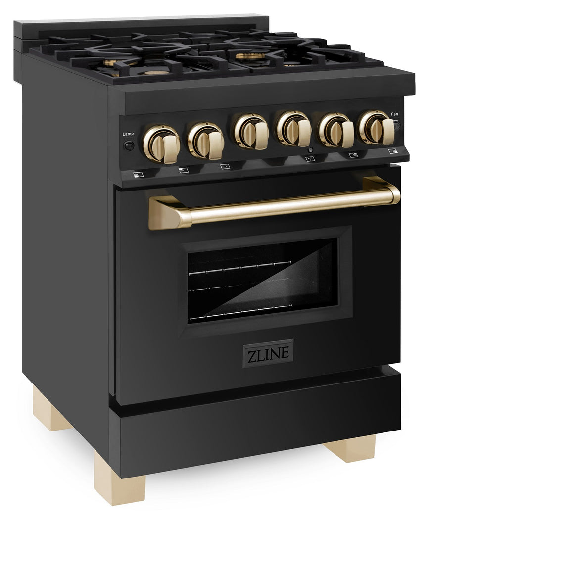 ZLINE Autograph Edition 24" 2.8 cu. ft. Range with Gas Stove and Gas Oven in Black Stainless Steel with Gold Accents (RGBZ-24-G)