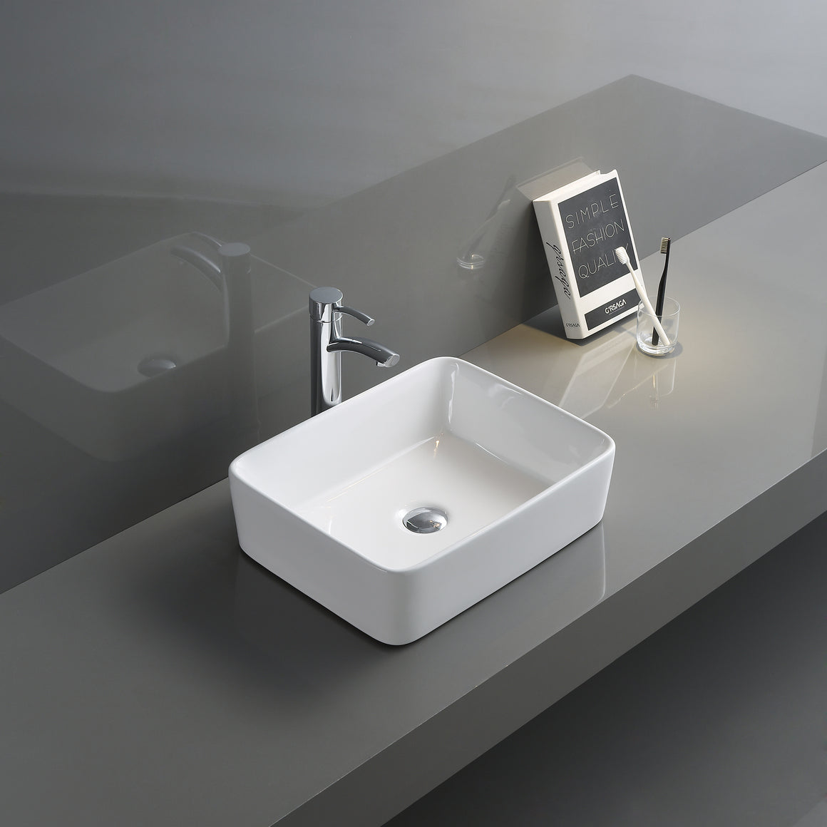 Ruvati 19 x 14 inch Bathroom Vessel Sink White Rectangular Above Vanity Counter Porcelain Ceramic