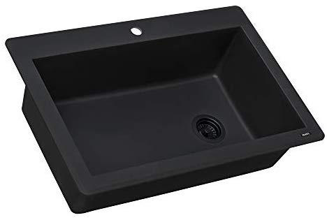 Ruvati 33 x 22 inch epiGranite Dual-Mount Granite Composite Single Bowl Kitchen Sink - Midnight Black - RVG1033BK