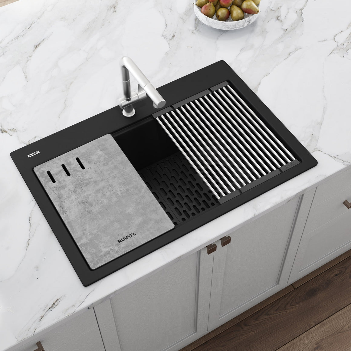 Ruvati 33-inch Granite Composite Workstation Matte Black Drop-in Topmount Kitchen Sink – RVG1302BK