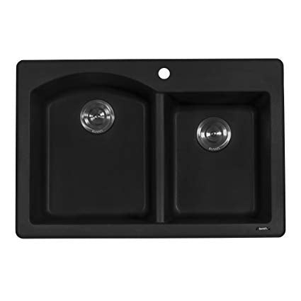 Ruvati 33 x 22 inch epiGranite Dual-Mount Granite Composite Double Bowl Kitchen Sink - Midnight Black - RVG1344BK