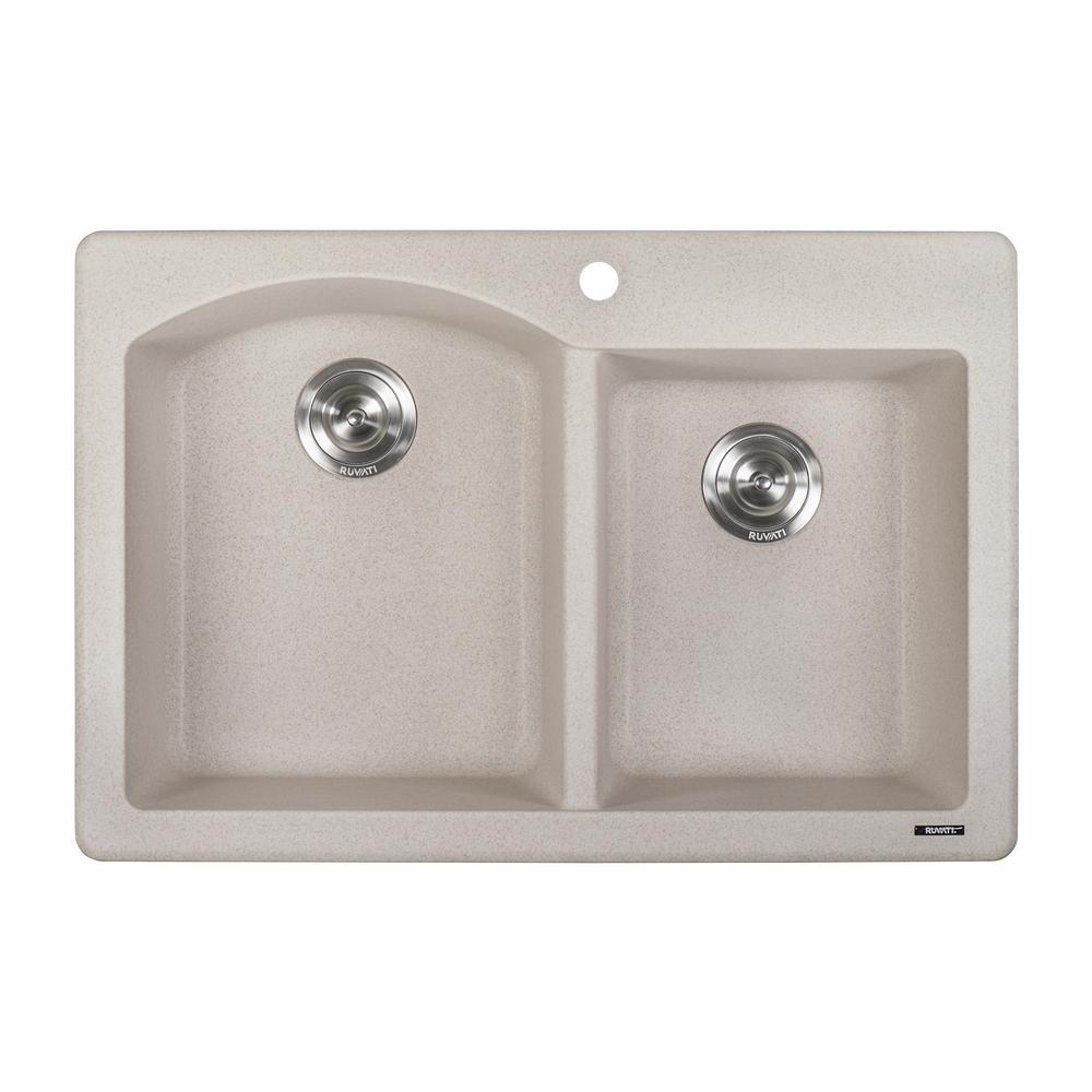Ruvati 33 x 22 inch epiGranite Dual-Mount Granite Composite Double Bowl Kitchen Sink - Caribbean Sand - RVG1344CS