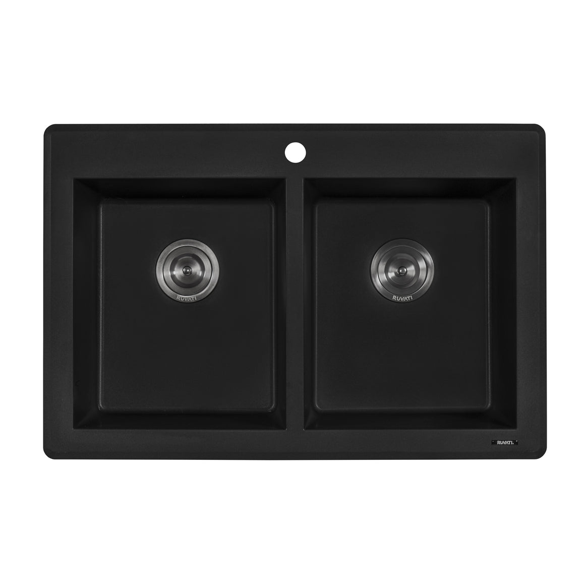 Ruvati 33 x 22 inch epiGranite Dual-Mount Granite Composite Double Bowl Kitchen Sink - Midnight Black - RVG1388BK