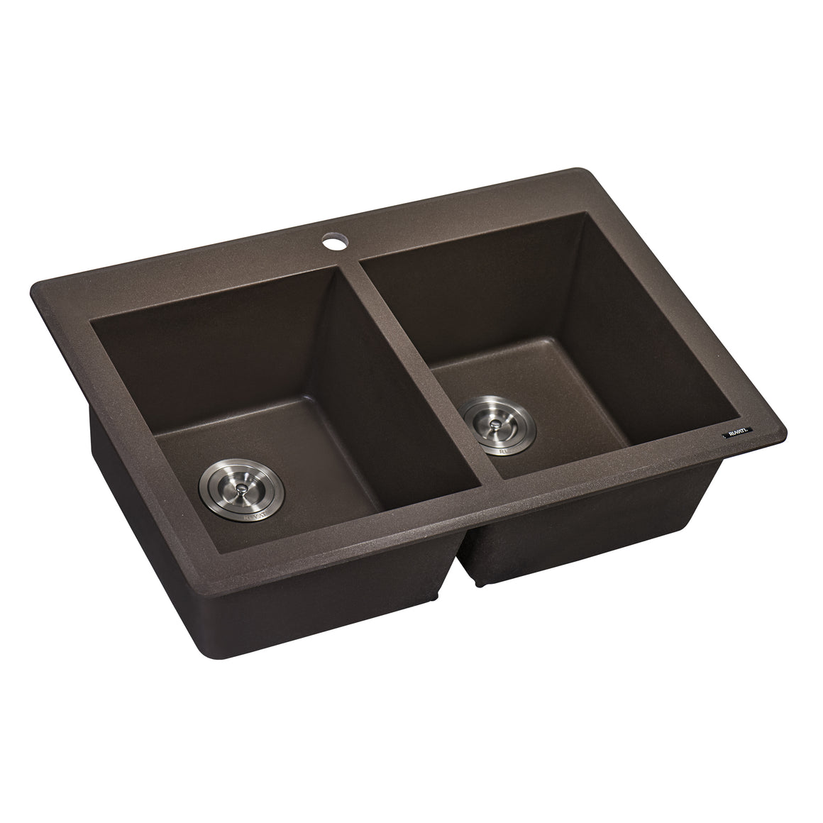 Ruvati 33 x 22 inch epiGranite Dual-Mount Granite Composite Double Bowl Kitchen Sink - Espresso Brown - RVG1388ES