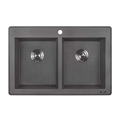 Ruvati 33 x 22 inch epiGranite Dual-Mount Granite Composite Double Bowl Kitchen Sink - Urban Gray - RVG1388GR