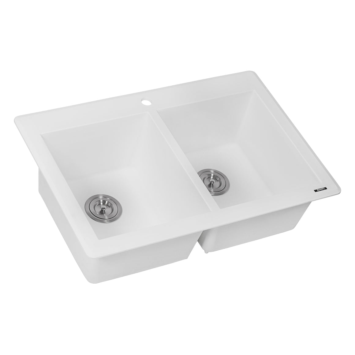 Ruvati 33 x 22 inch epiGranite Dual-Mount Granite Composite Double Bowl Kitchen Sink - Arctic White - RVG1388WH