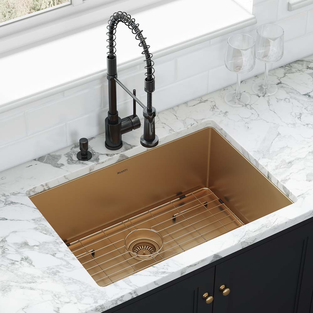 Ruvati 27-inch Undermount Satin Brass Matte Gold Stainless Steel Kitchen Sink 16 Gauge Single Bowl – RVH6127GG