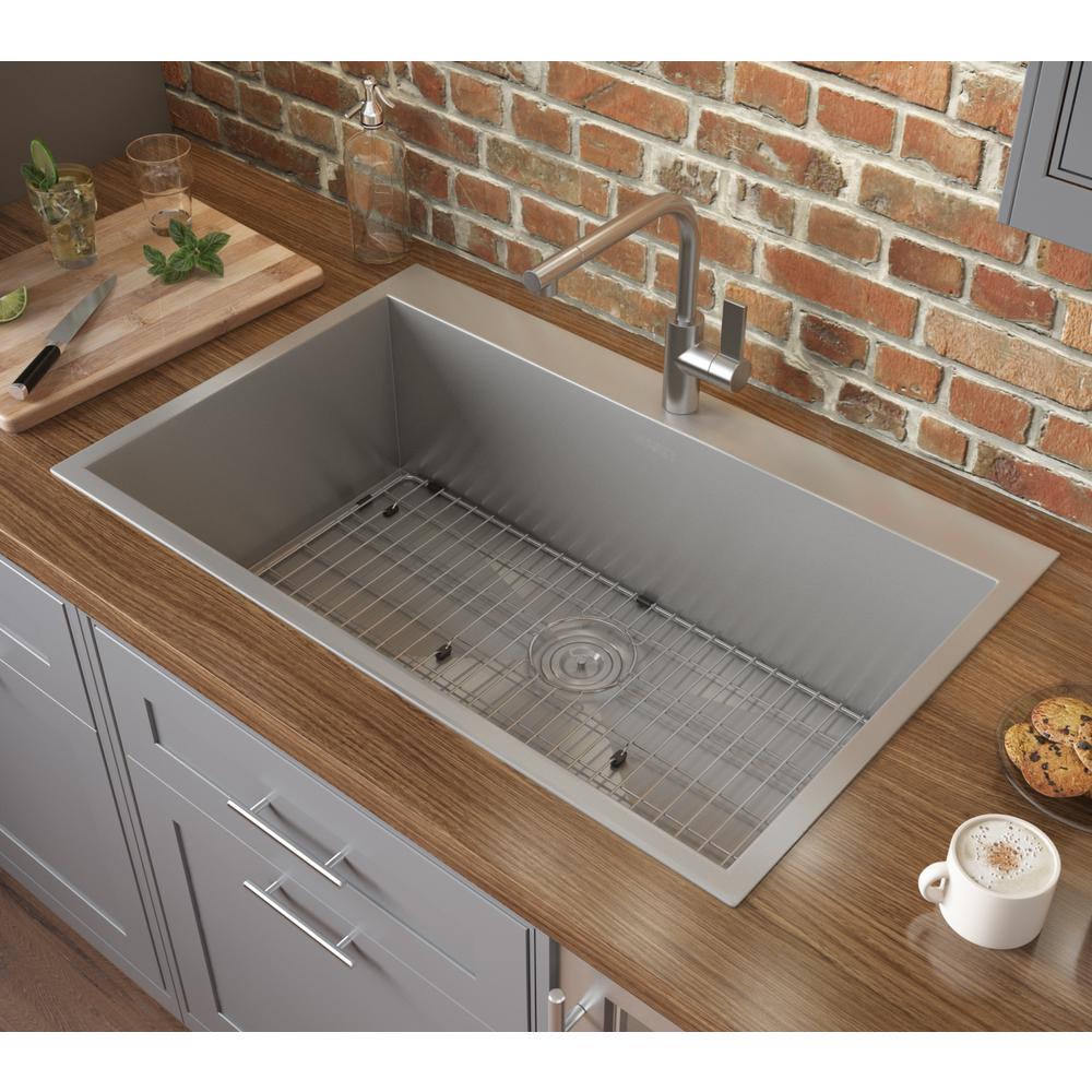Ruvati 33" x 21" Drop-in Topmount 16 Gauge Zero Radius Stainless Steel Kitchen Sink Single Bowl - RVH8000