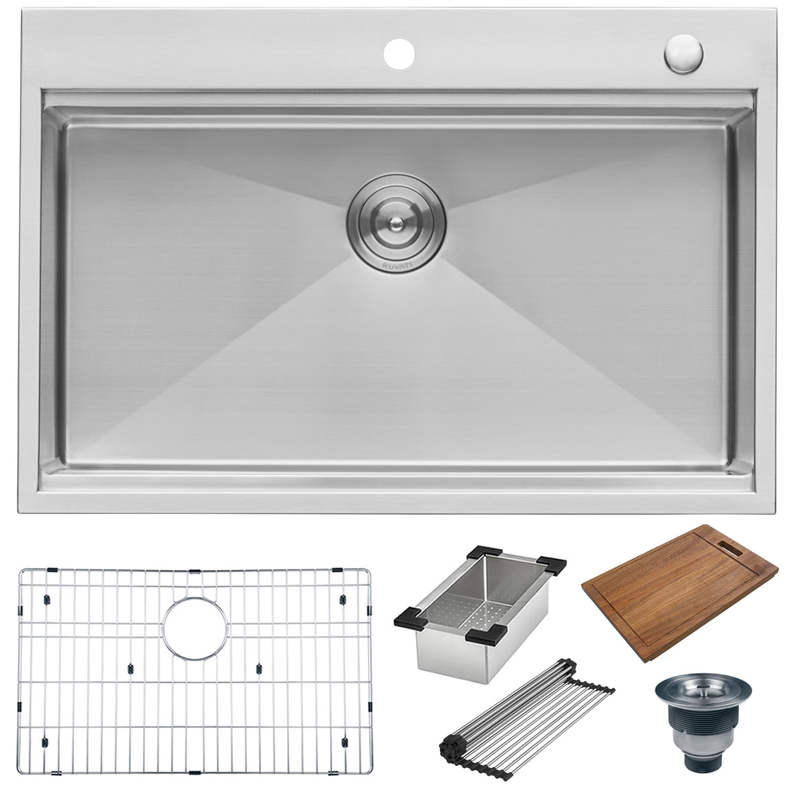 Ruvati 33 x 22 inch Workstation Ledge Drop-in Tight Radius 16 Gauge Stainless Steel Kitchen Sink Single Bowl - RVH8003