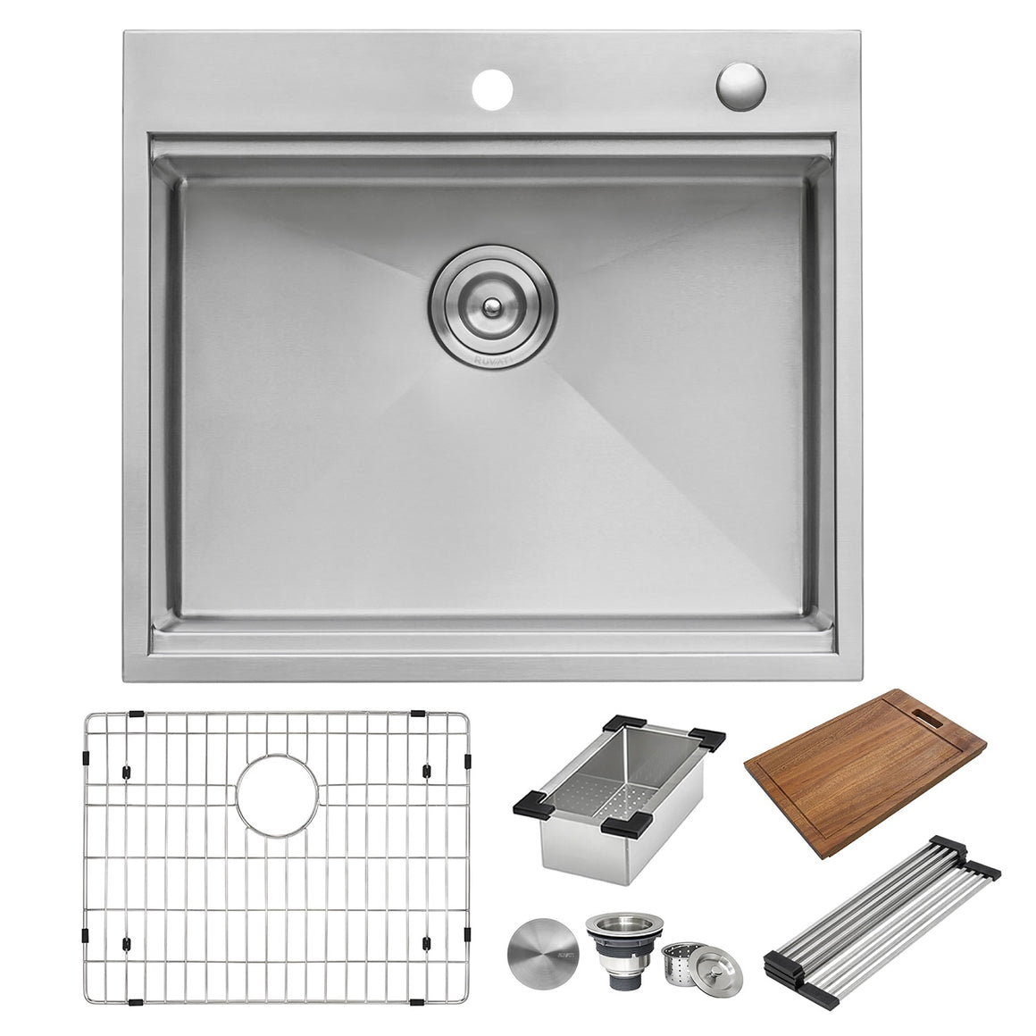 Ruvati 25 x 22 inch Workstation Drop-in Tight Radius Topmount 16 Gauge Stainless Steel Ledge Kitchen Sink Single Bowl