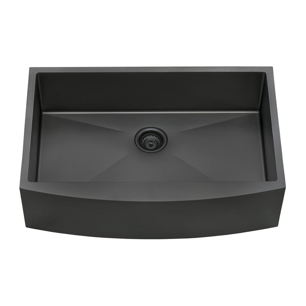 Ruvati Gunmetal Black Matte Stainless Steel 33-inch Apron-Front Farmhouse Kitchen Sink – Single Bowl – RVH9733BL