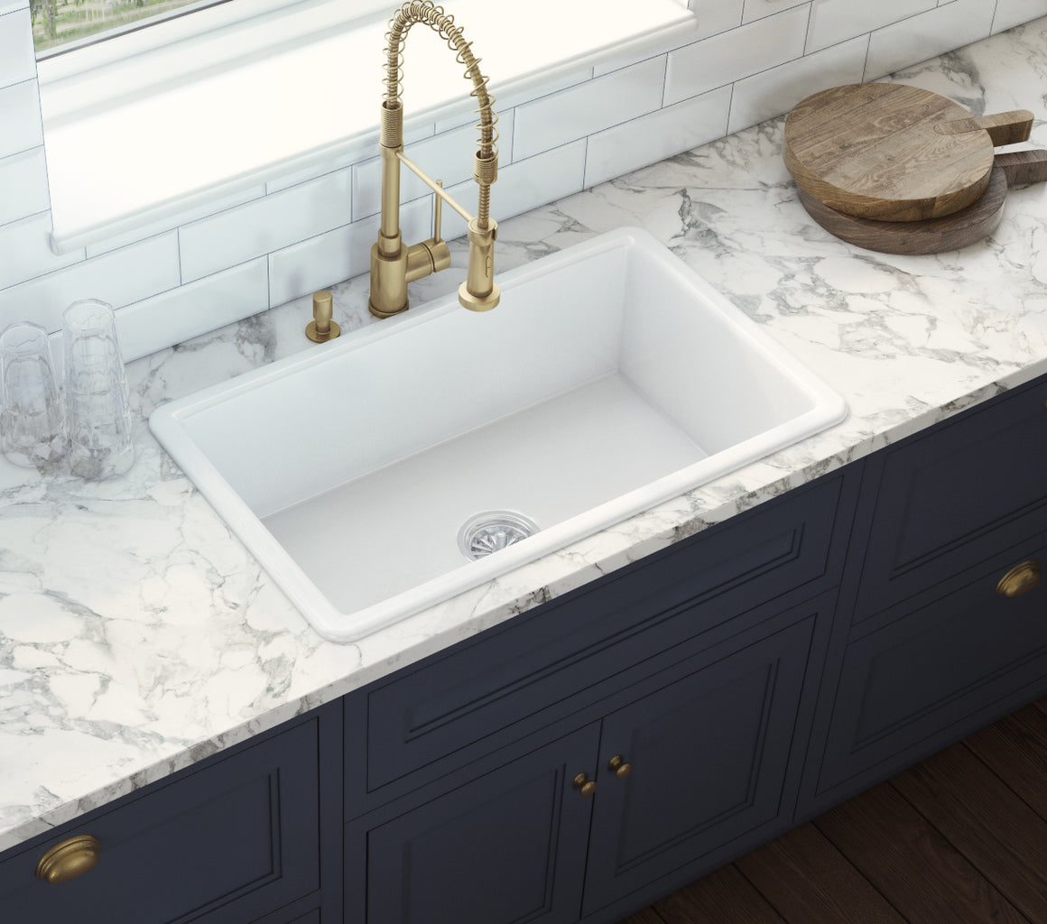 Ruvati 30-inch Fireclay Undermount / Drop-in Topmount Kitchen Sink Single Bowl – White – RVL3030WH