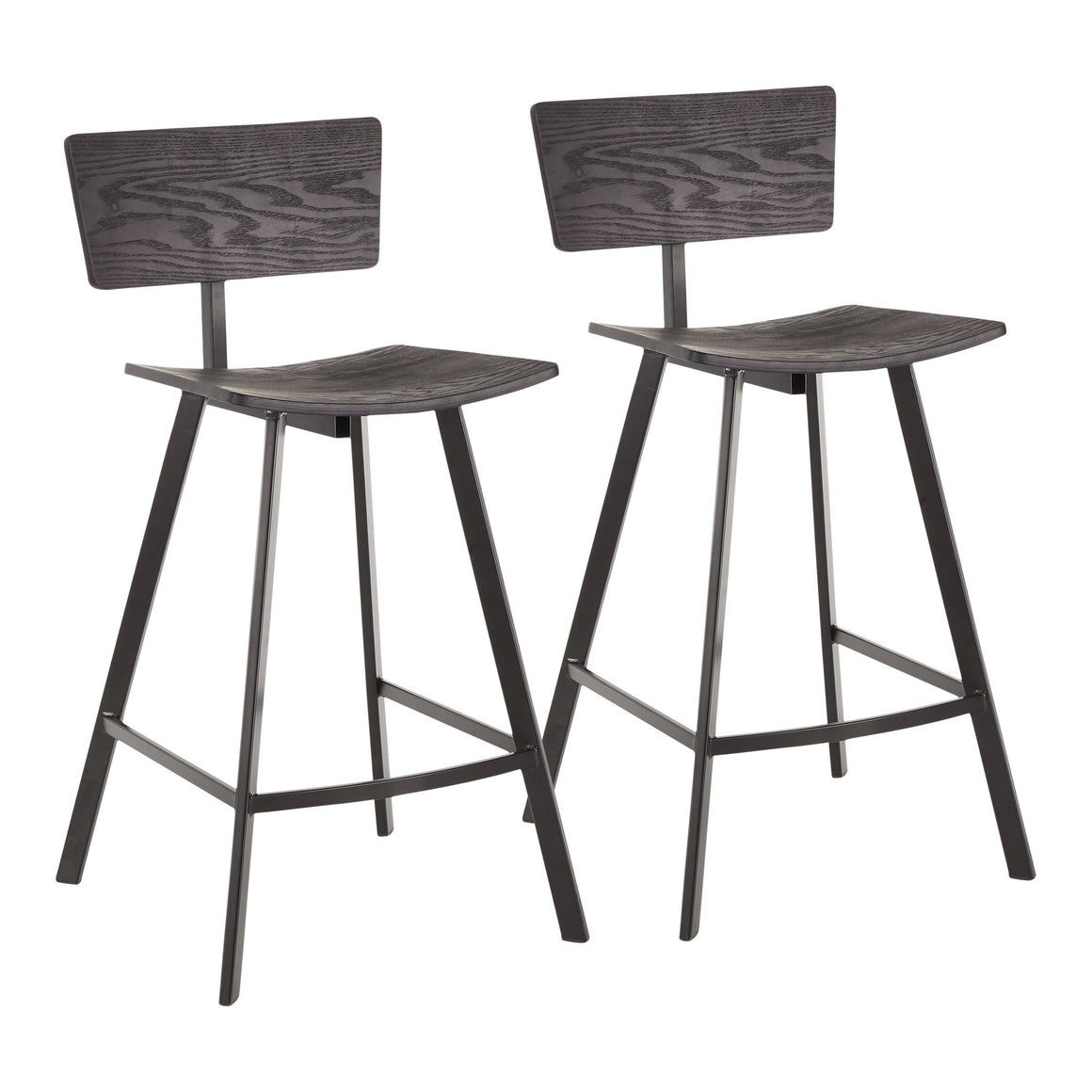 Rocco Industrial Counter Stool in Black Metal and Black Wood by LumiSource - Set of 2