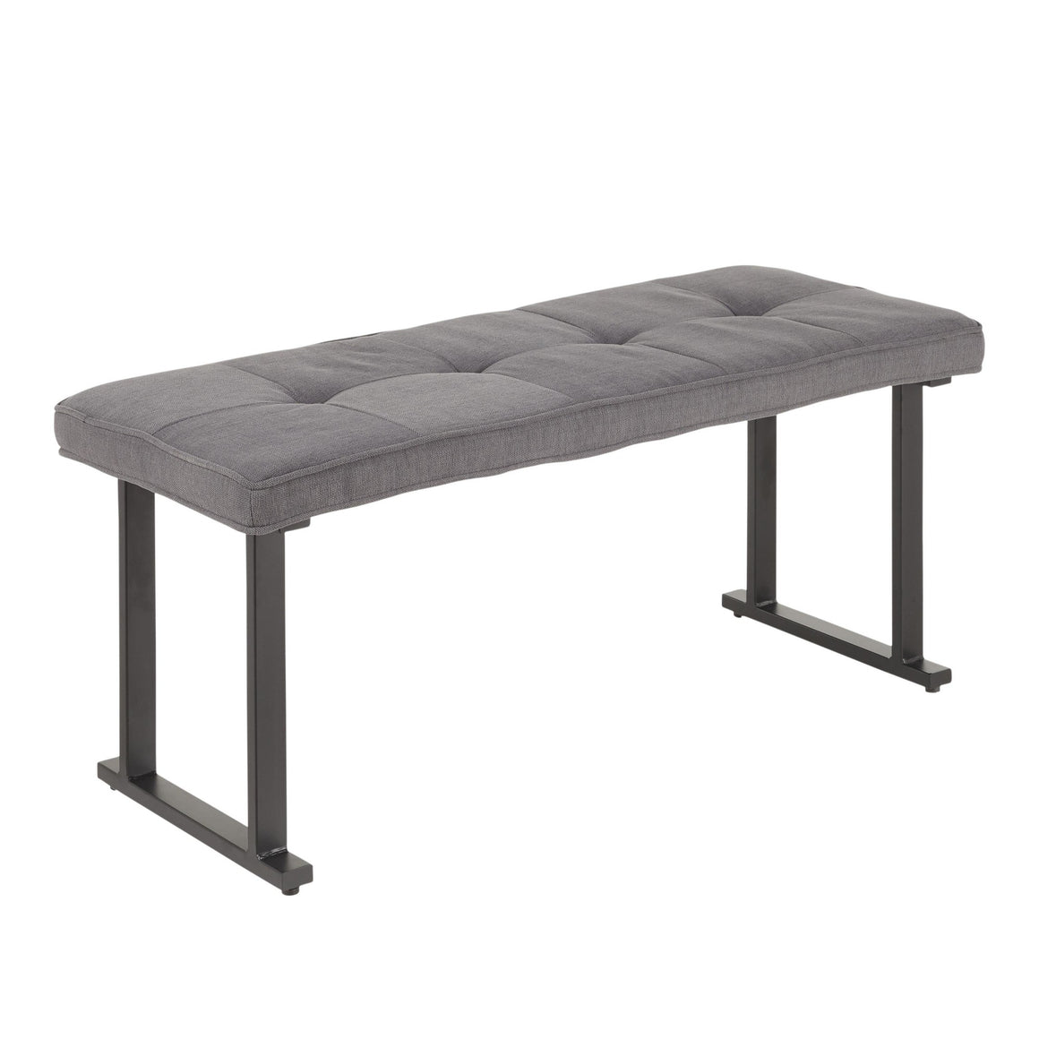 Roman Industrial Bench in Antique Metal and Grey Fabric Cushion by LumiSource