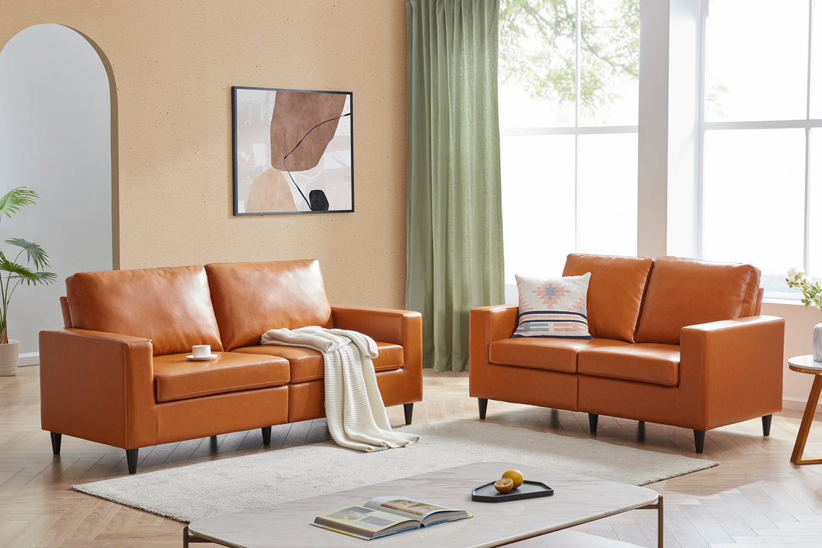 River Quinn Leather Sofa and Loveseat in Light Cinnamon