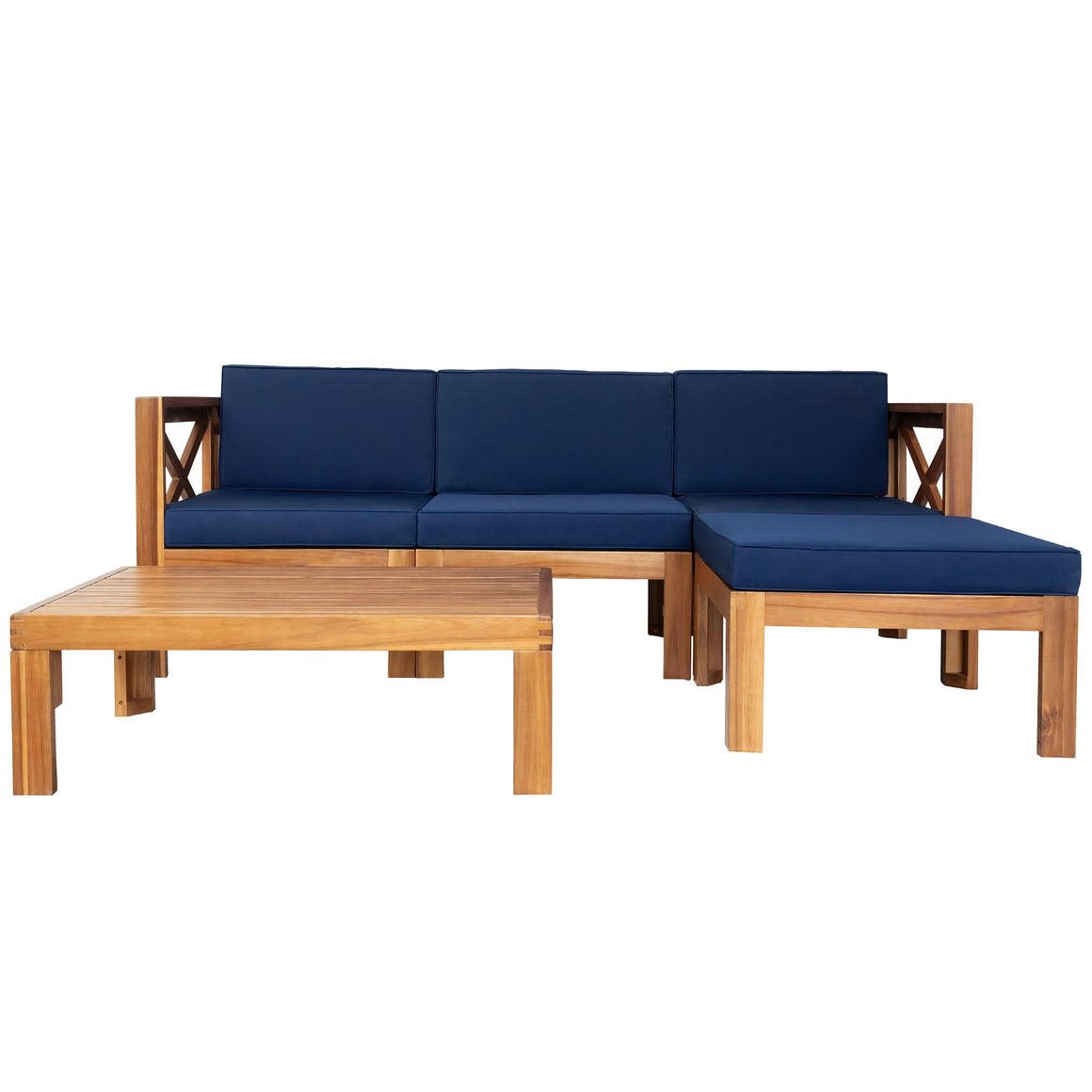Fablise 5-Piece Patio Sectional Sofa Seating Group Set with Cushions in Natural Navy