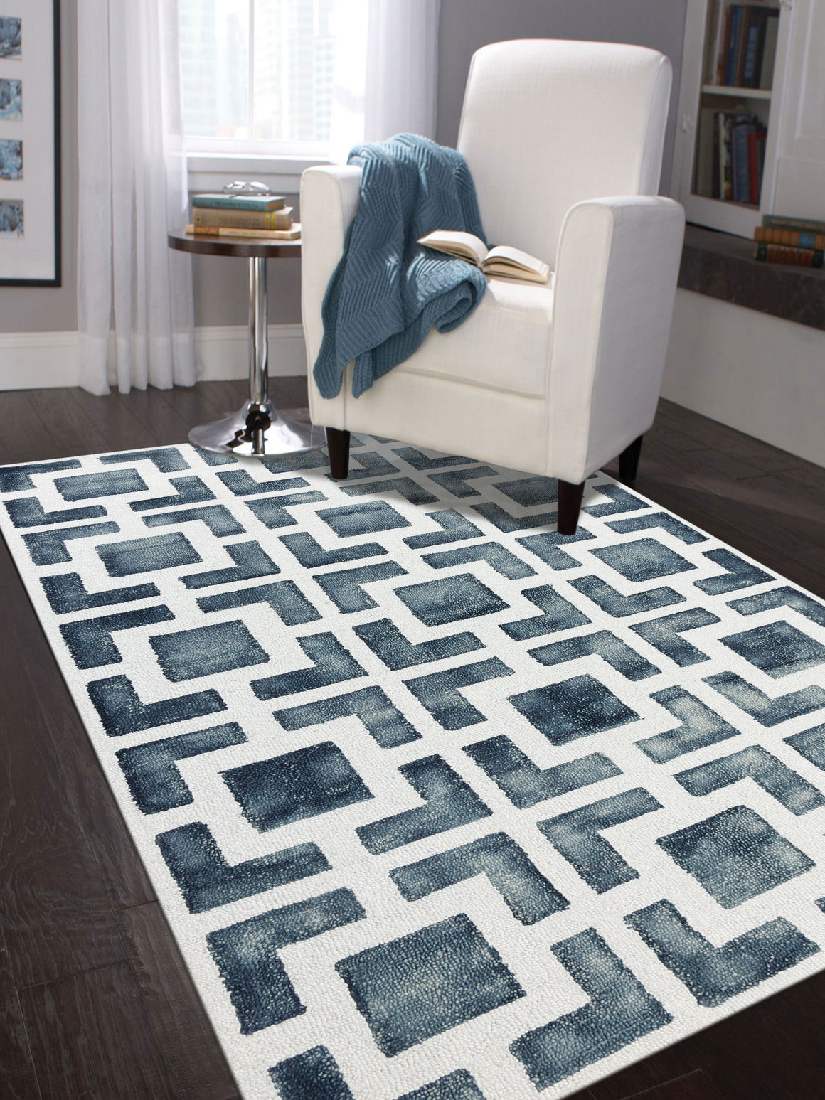 Shibori Tie Dyed Gray Hand-Tufted Rug 5'x8'