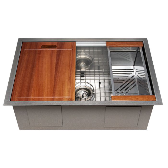 ZLINE Designer Series 27 Inch Undermount Single Bowl Ledge Sink in DURASNOW® Stainless Steel with Accessories SLS-27S