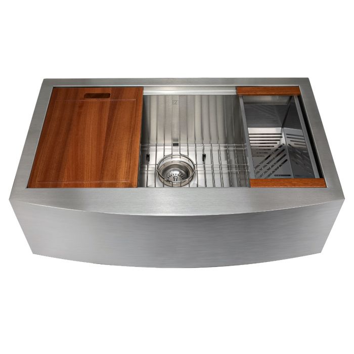 ZLINE Farmhouse Series 33 inch Undermount Single Bowl Apron Ledge Sink in Stainless Steel with Accessories (SLSAP-33)