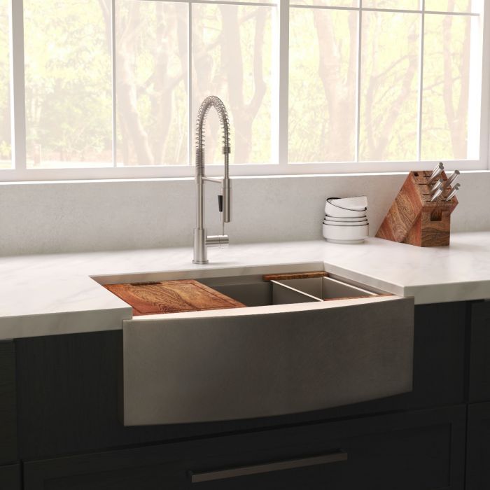 ZLINE Farmhouse Series 33 inch Undermount Single Bowl Apron Ledge Sink in DuraSnow® Stainless Steel with Accessories (SLSAP-33S)