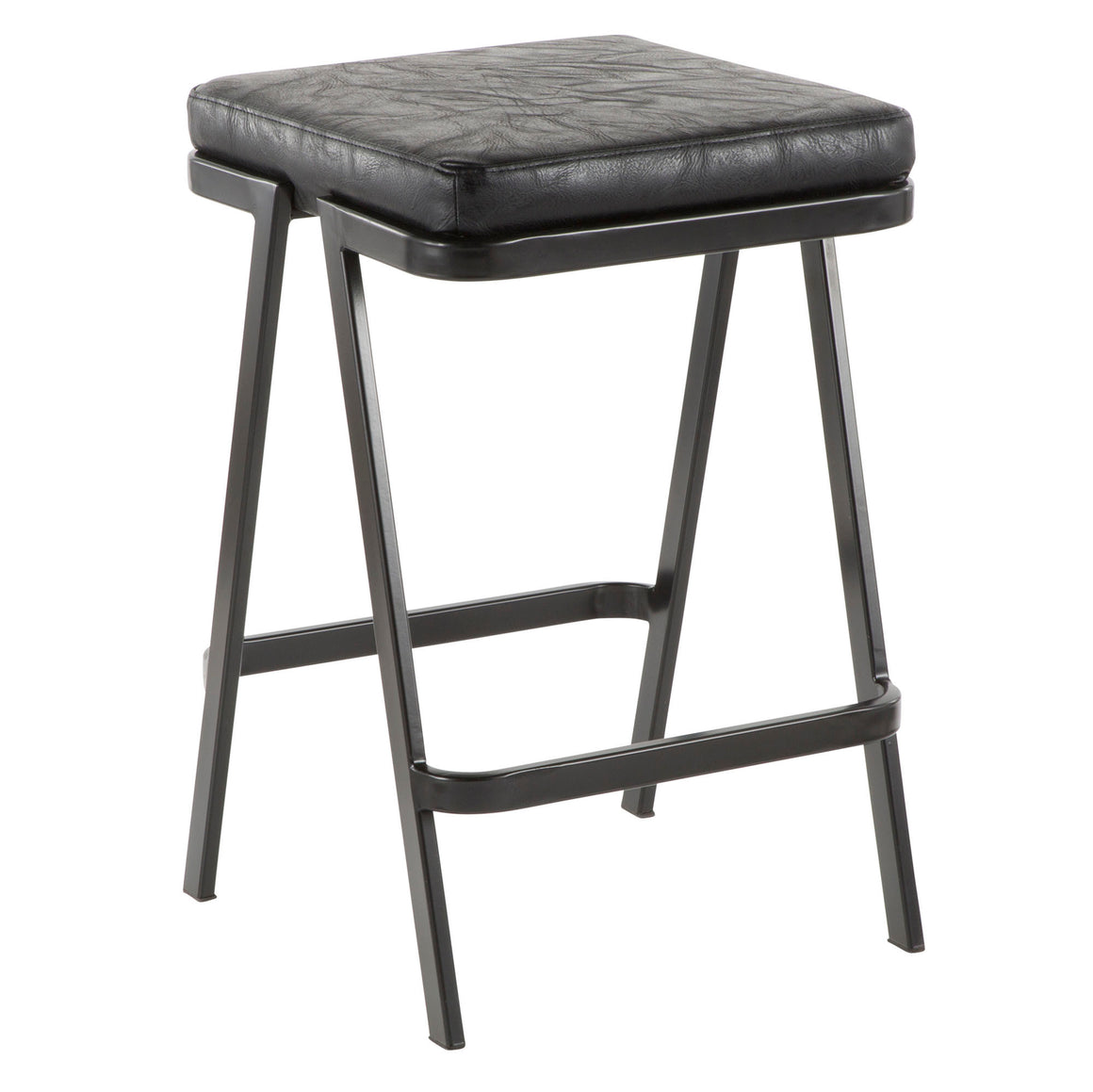 Seven Industrial Counter Stool in Black Metal and Black Faux Leather by LumiSource