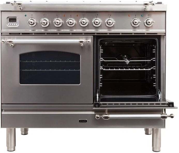 Nostalgie 40 Inch Dual Fuel Natural Gas Freestanding Range in Stainless Steel with Chrome Trim
