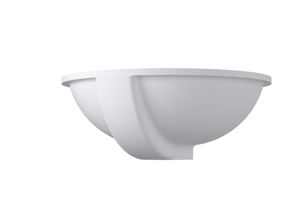 20"x16"POLYSTONE UNDERMOUNT ROUND SINK IN GLOSSY WHITE FINISH-NO FAUCET