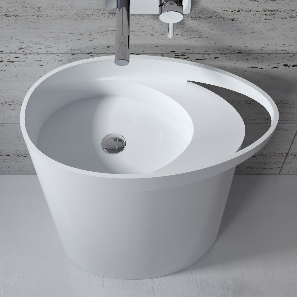 26"POLYSTONE FREE STANDING BATHROOM SINK IN MATTE WHITE FINISH-NO FAUCET