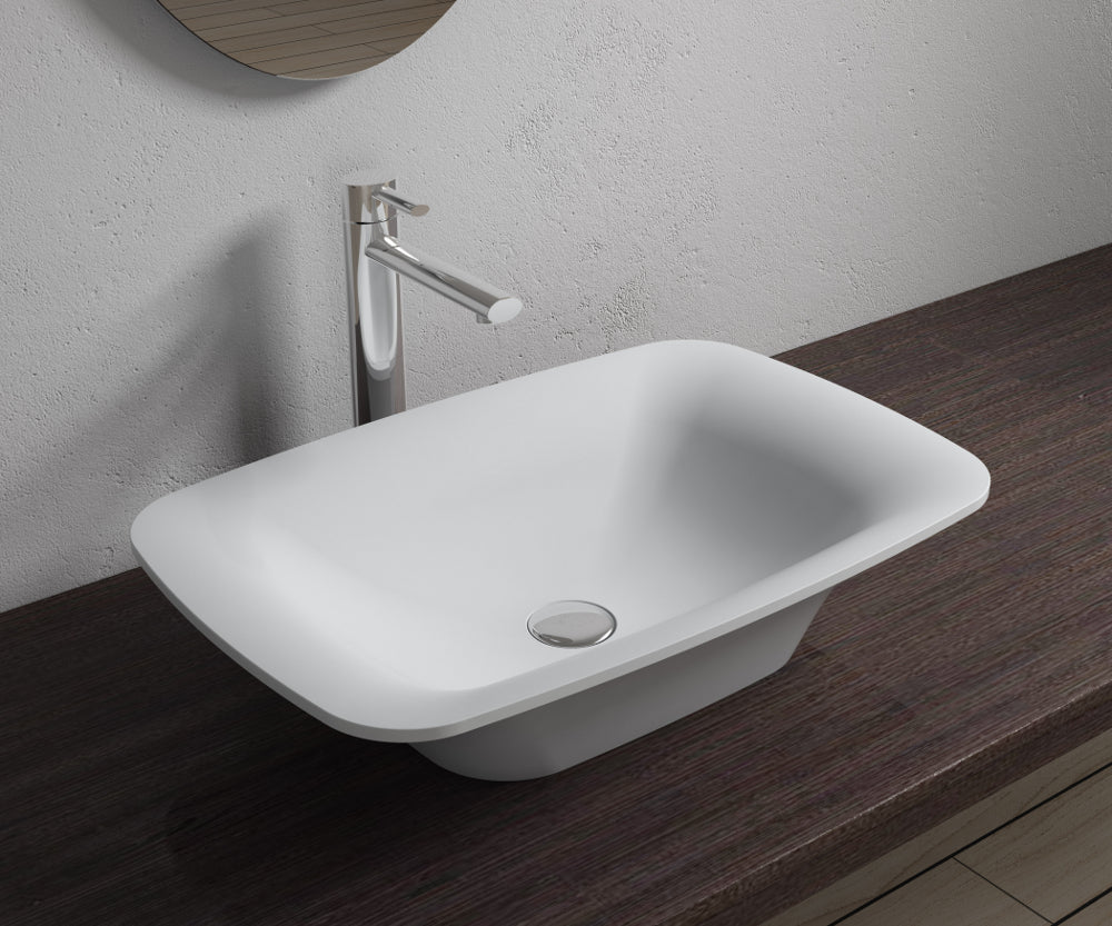 22"x14"POLYSTONE RECTANGULAR VESSEL BATHROOM SINK IN GLOSSY WHITE FINISH-NO FAUCET