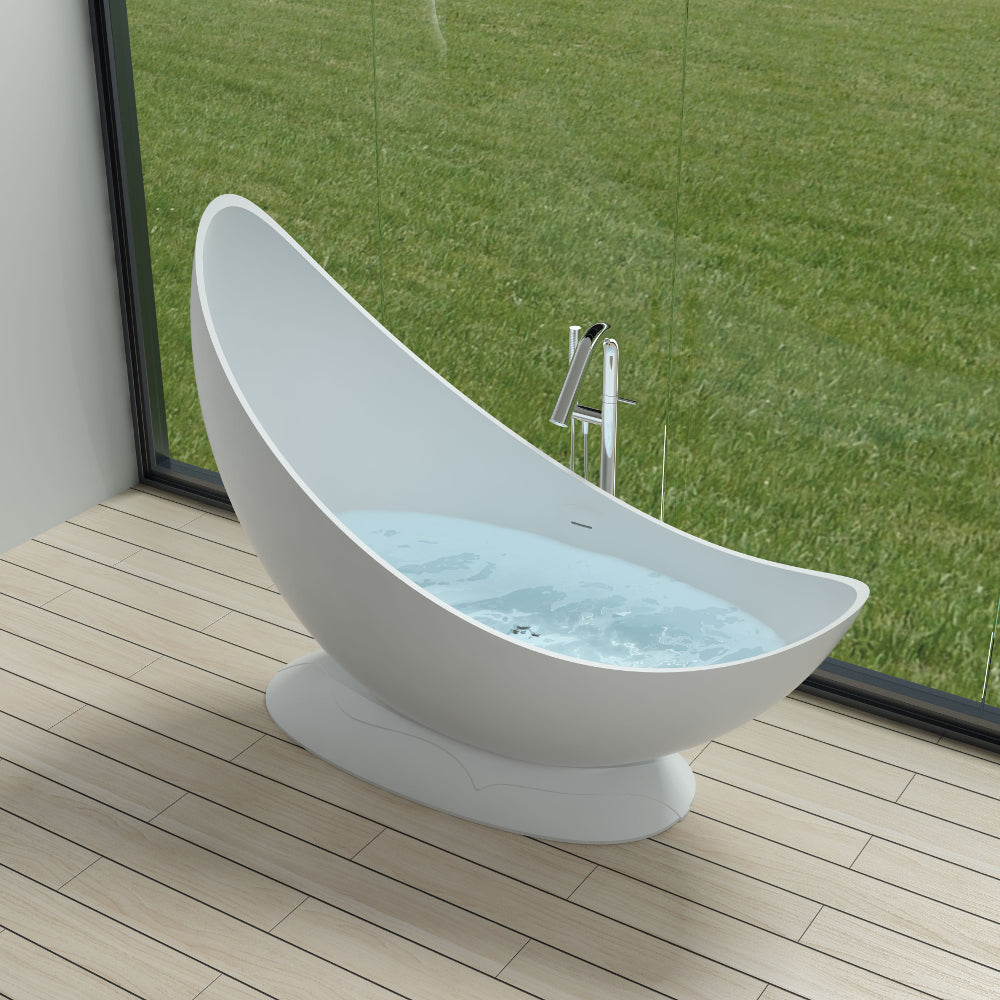 70"POLYSTONE FREE STANDING BATHTUB IN GLOSSY WHITE FINISH-NO FAUCET