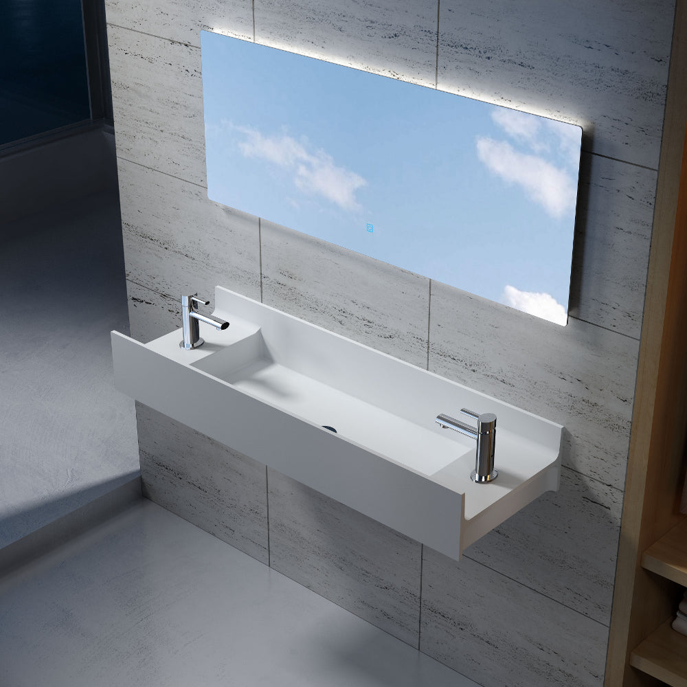 47"POLYSTONE RECTANGULAR WALL MOUNTED SINK ONLY IN MATTE WHITE FINISH-NO FAUCET